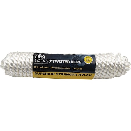All-Source 1/2 In. x 50 Ft. White Twisted Nylon Packaged Rope 729340
